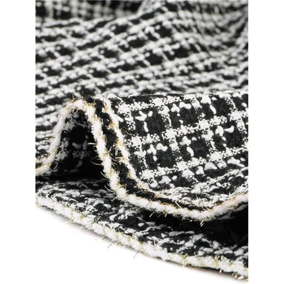 COPY - Women's Plaid Tweed Blazer: Long Sleeve Open Front Office Jacket - Picture 6 of 7